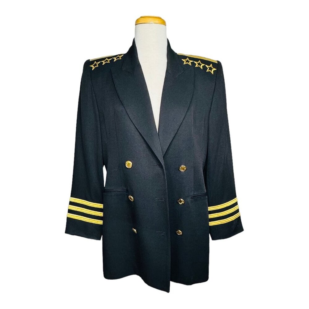 Solini New York Blazer Black Jacket Gold Embroidered Stars and Stripes 6 Vintage - Picture 2 of 14